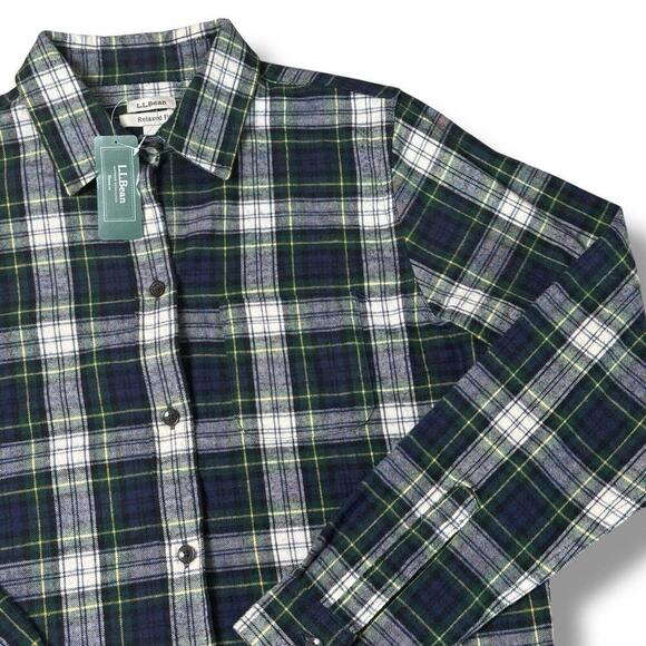 NWT L.L. Bean Scotch Plaid Shirt Women’s Reg S Relaxed Gordon Green Cotton $99 - Picture 4 of 10